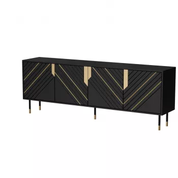 Kumode Cama Meble MOUNTAIN 204x40x72 cm — melns & zelts, MDF/skaidu plātne