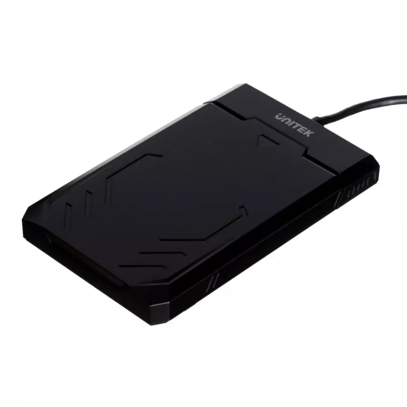 HDD/SSD korpuss Unitek Y-3036, 2.5 collu SATA III, USB 3.2 Gen 1 (5 Gbit/s), UASP, integrēts USB-A kabelis, melns