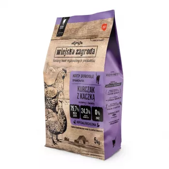 Sausā barība kaķiem wiejskazagroda Cālis un Pīle 5 kg — Pieaugušiem, Olbaltumvielas 44%, Tauki 17%, Mitrums 6%