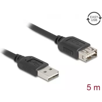 DELOCK 81515 USB A pagarinātājkabelis USB 2.0, 5 m, melns, apzeltīti kontakti