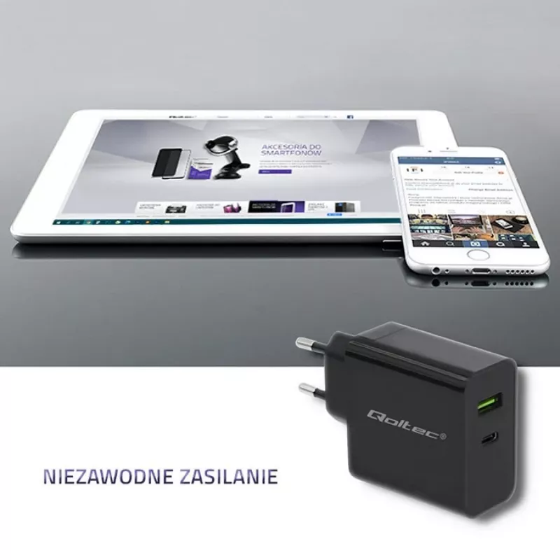 Barošanas adapteris QOLTEC 51717 45W 20V 3A AC iekštelpu lādētājs viedpulkstenim, melns