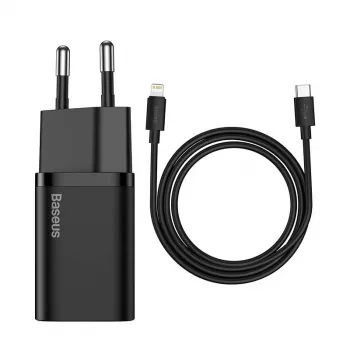 Baseus Super Si Quick Charger 1C 20W ar USB-C uz Lightning kabeli 1m (melns)