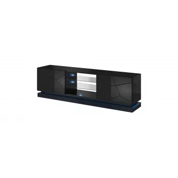 Cama TV skapis QIU 200 MDF melns glancēts/melns glancēts