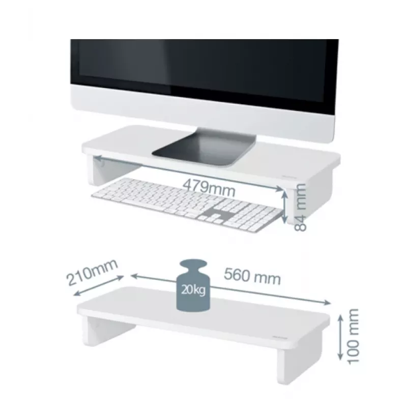 Monitora statīvs LEITZ Freestanding 64340001 — brīvi stāvošs galda statīvs 61 cm (24 collu) ekrāniem, 20 kg ietilpība, augstuma regulēšana, balts