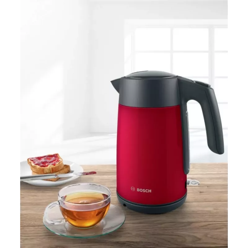 Elektriskā tējkanna Bosch TWK7L464 — 1,7 L, 2400 W, sarkana, plastmasas korpuss