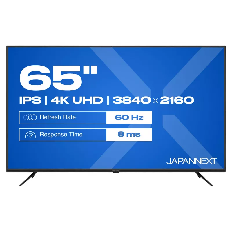 164,0 cm/65 inch (3840x2160) JAPANNEXT JN-IPS650UHD60F 16:9 IPS 60Hz HDMI USB WLAN Skaļrunis Melns
