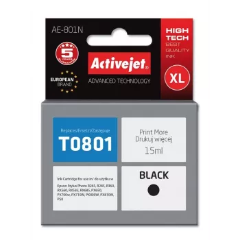 Kasetne ActiveJet AE-801N saderīga ar Epson T0801, melna pigmenta tinte 15 ml, XL augstas ražības, viens iepakojums