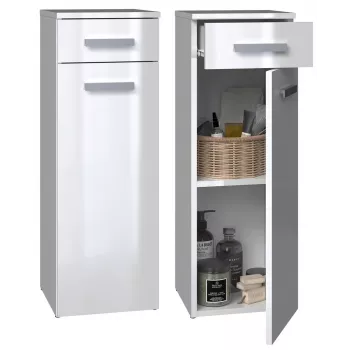 Brīvi stāvošs vannas istabas plaukts ar baltu rāmi NEL V DS BIEL POŁ — 3 plaukti, 300×300×850 mm