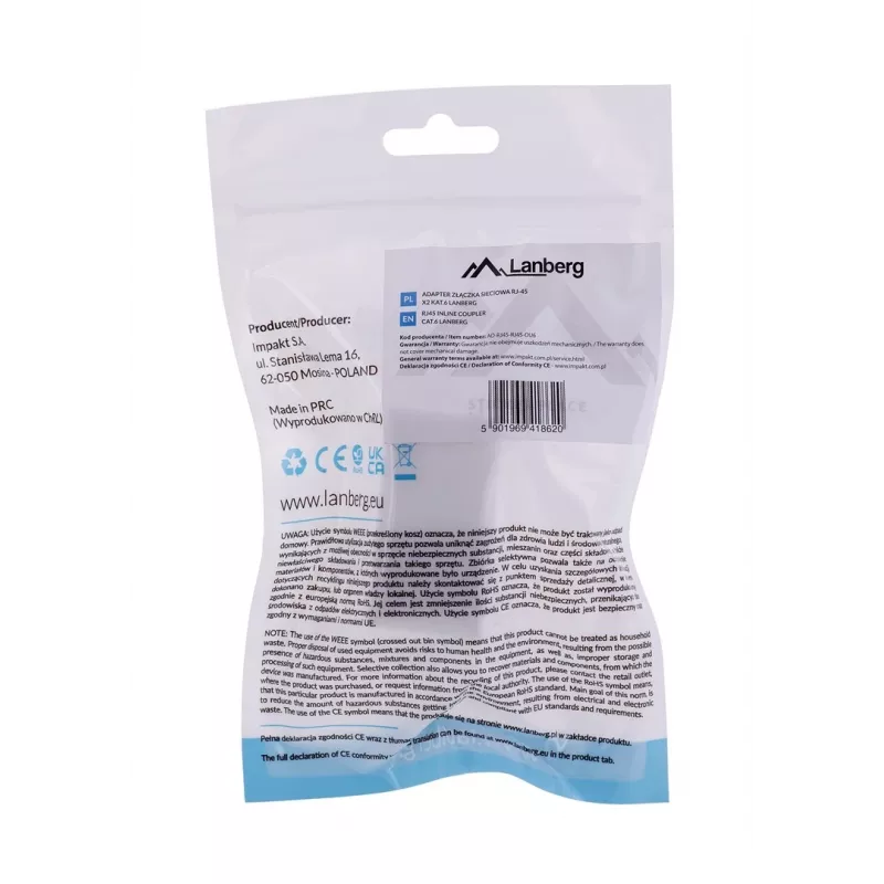 Lanberg AD-RJ45-RJ45-OU6 RJ45 savienojums Cat.6 UTP, balts