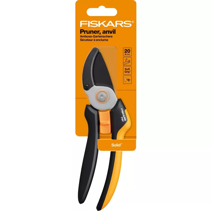 Fiskars Solid L P361 dārza šķēres Anvil Melnas, Oranžas
