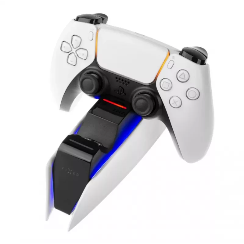 FIXED FIXPS5-DCC-BW uzlādes stacija PlayStation 5 DualSense kontrolleriem, vadu, melnbalta
