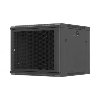 Sienas stiprinājuma 19 inch skapis 9U 600x600 mm melns ar perforētām durvīm