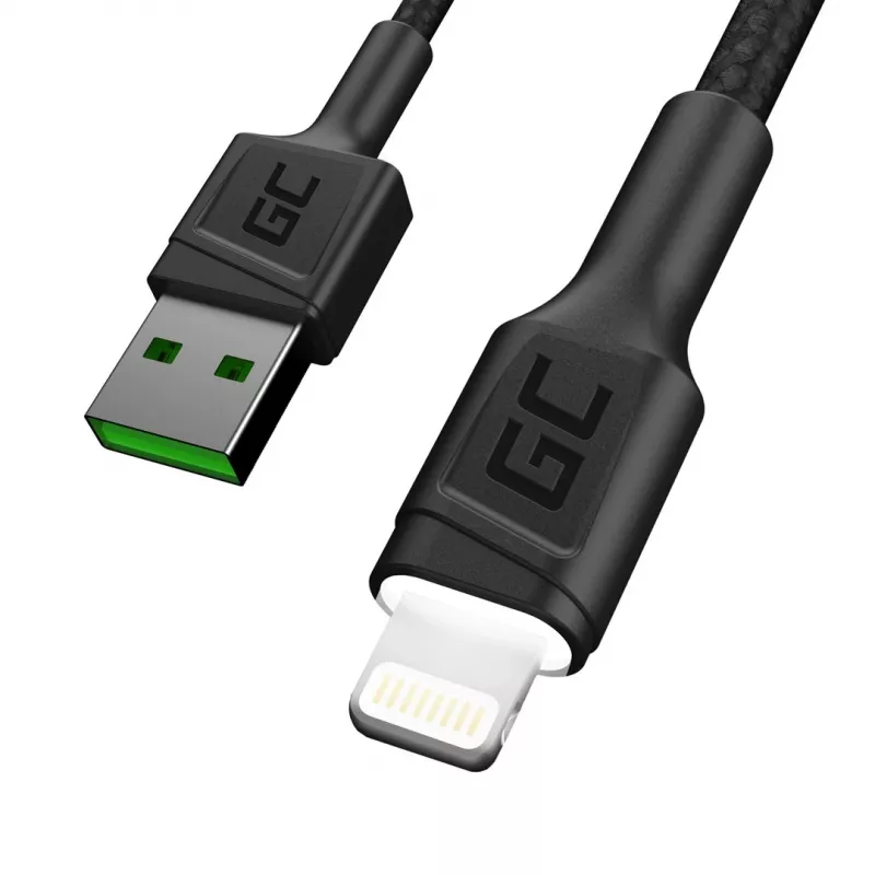 Lightning–USB A kabelis Green Cell KABGC12, 2 m, melns
