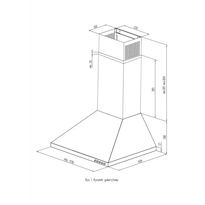 Tvaika nosūcējs MAAN VELA 2 50, 496 mm, alumīnija tauku filtrs, 315 m³/h, 3 ātrumi, 50–58 dB, balts
