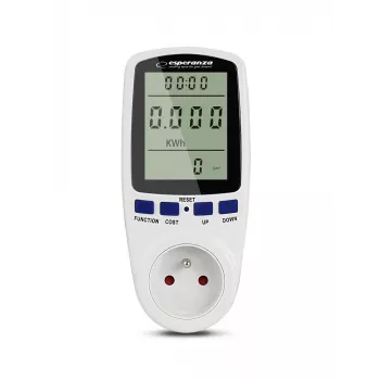 Elektrības patēriņa mērītājs ESPERANZA ELA103 ar LCD displeju — 16 A, 3680 W, 230 V, 50–60 Hz