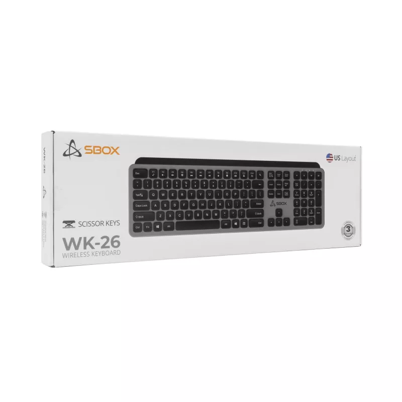 Bezvadu tastatūra SBOX WK-26 US ar multivides taustiņiem un ASV izkārtojumu
