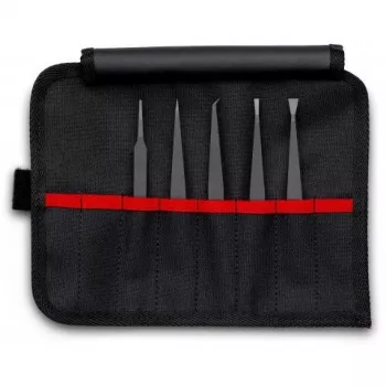ESD pincetes Knipex 92 00 05 melnas, plakanas, smailas, izliektas, taisnas