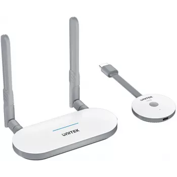Bezvadu HDMI AV signāla pārraides sistēma Unitek V1183A01, raidītājs un uztvērējs, darbības attālums līdz 50 m