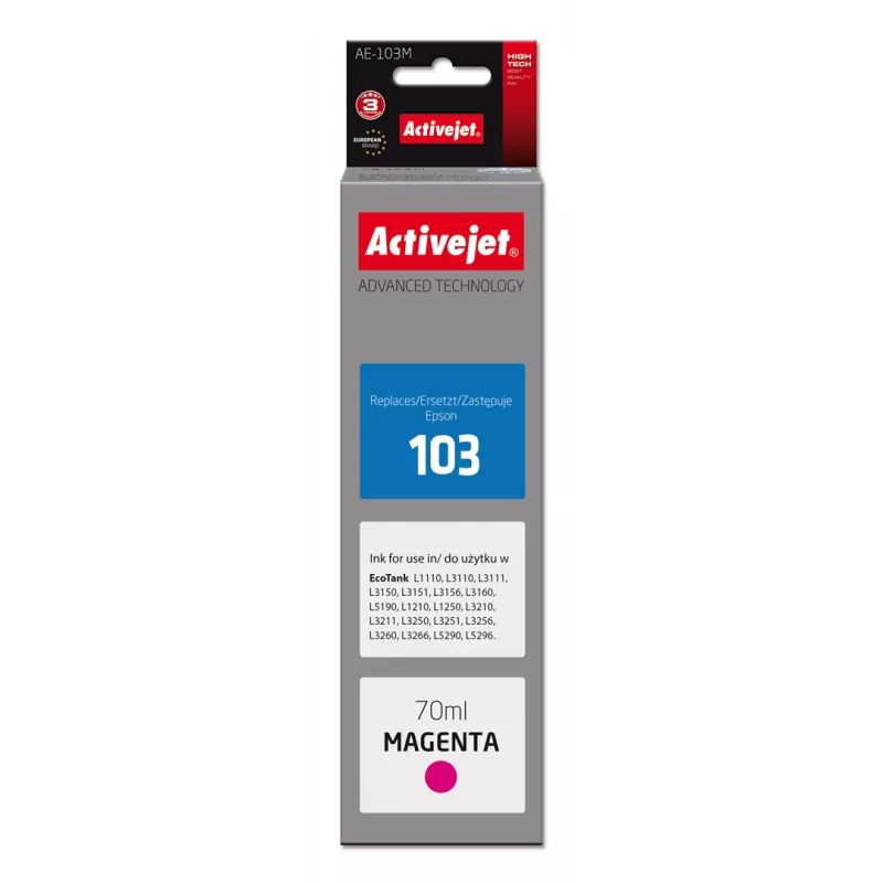 Activejet AE-103M Tinte (aizstāj Epson 103 C13T00S34A; Supreme; 70 ml; magenta)