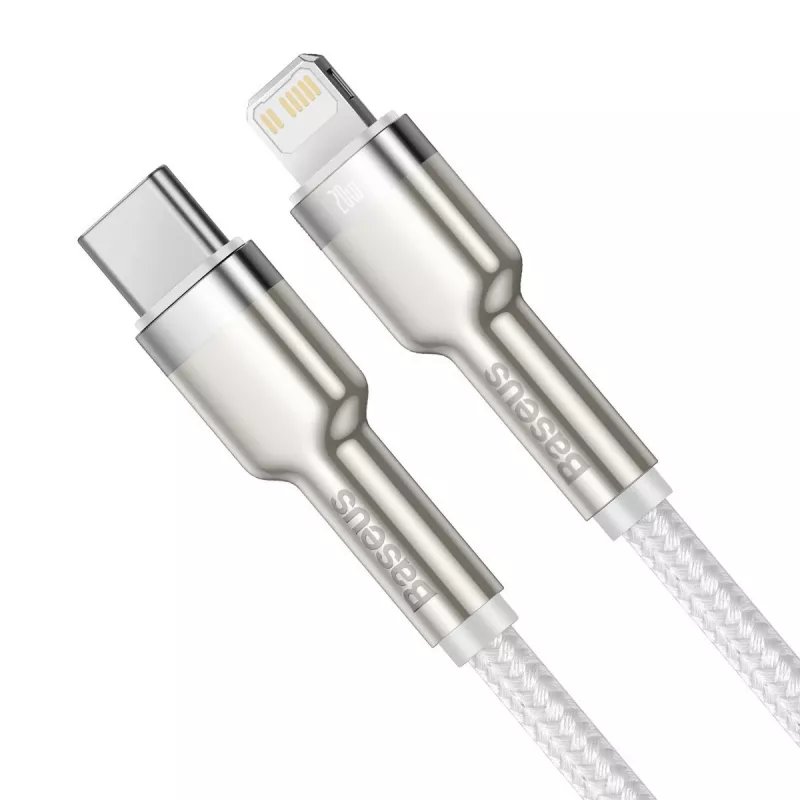 Baseus Cafule USB-C uz Lightning kabelis 1 m, 20 W, cinka korpuss, balts