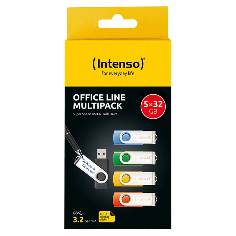 Intenso Office Line USB zibatmiņas 32 GB, USB-A 3.2 Gen 1, 5 gab. komplekts, daudzkrāsu