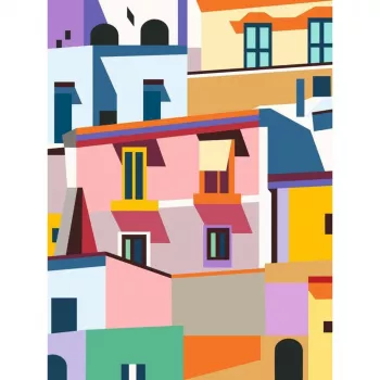 Krāsošanas komplekts pēc numuriem Ravensburger CreArt Canvas Edition: Krāsainās mājas, modelis 25527