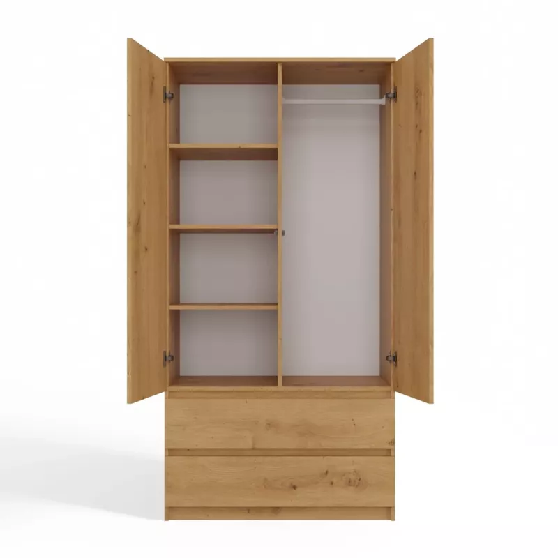 Topeshop SZAFA MALWA ART bedroom wardrobe/closet 5 shelves 2 durvis(s) ozols