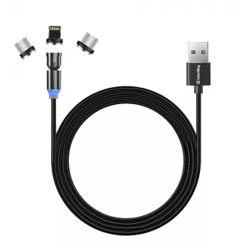 3-in-1 uzlādes kabelis ColorWay CW-CBUU037-BK — Lightning, Micro-USB, USB-C, 1 m, 2,4 A