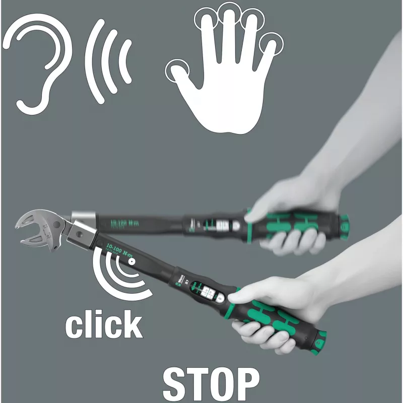 Torque atslēga Wera Click-Torque X 7 ar melnzaļu rokturi, kvadrātveida piedziņas ieliktnis 14x18 mm