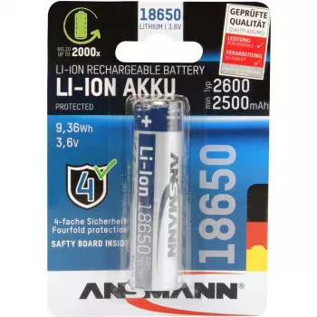 ANSMANN 18650 akumulators - Li-Ion - 2600 mAh - 9,36 Wh - Sudrabs (1307-0000)