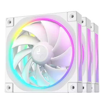 12 cm korpusa ventilators DeepCool FL12 WH — 3 komplektā, 120×120×25 mm, 2150 RPM, 55 CFM, Fluid Dynamic Bearing, PWM, multi-LED, 4-pin