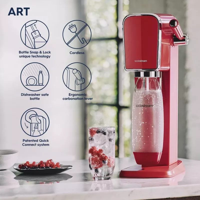 SodaStream Art Mandarin Red 1L Gāzētājs ar Oglskābās Ūdens Pudeli