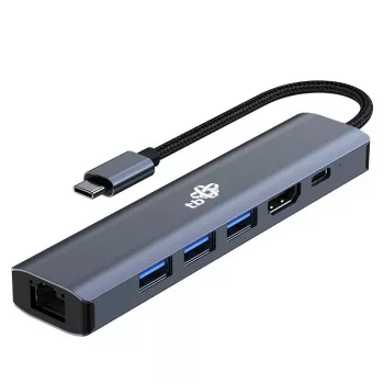 Adapter HUB USB-C 6in1 – HDMI, 3xUSB, PD, RJ-45