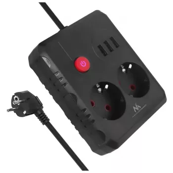 Strāvas pagarinātājs MACLEAN MCE388 B — 2 AC kontaktligzdas, 3×USB A, 110–120V 50/60Hz, 2500W, 3 m vads, melns