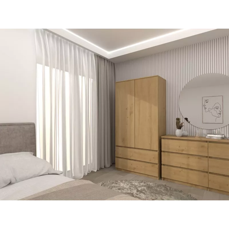 Topeshop SZAFA MALWA ART bedroom wardrobe/closet 5 shelves 2 durvis(s) ozols