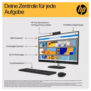 HP 27-cr0471ng - Viss vienā dators - Ryzen 7 7730U - 16 GB RAM - 512 GB NVMe SSD - Radeon Graphics - 1GbE, Wi-Fi 6, Bluetooth