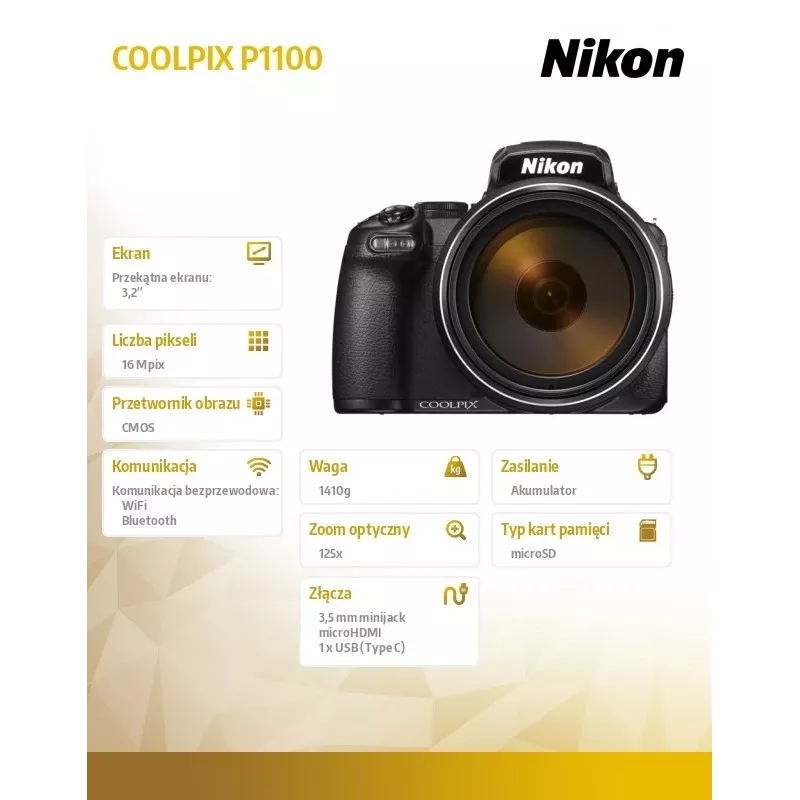 Kompaktkamera Nikon COOLPIX P1100 16 MP CMOS 4K Ultra HD Melna