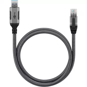 Ethernet kabelis USB-A 3.2 Gen1 savienotājs > RJ-45 savienotājs, LAN adapteris melns/sudrabs, 3 metri, pīts tekstila apvalks