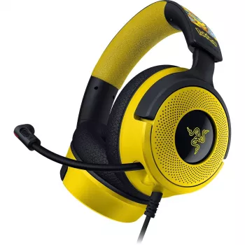Galvas austiņas Razer Kraken V4 X Pokemon — Vadu USB-C/USB-A, Supraaurālas, 20–20000 Hz, 1.8 m kabelis, 310 g, Melna/Dzeltena
