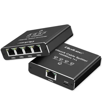 Mini Ethernet slēdzis QOLTEC 52293 1x4 RJ45, 1 ieeja 4 izejas, nepārvaldāms tīkla sadalītājs