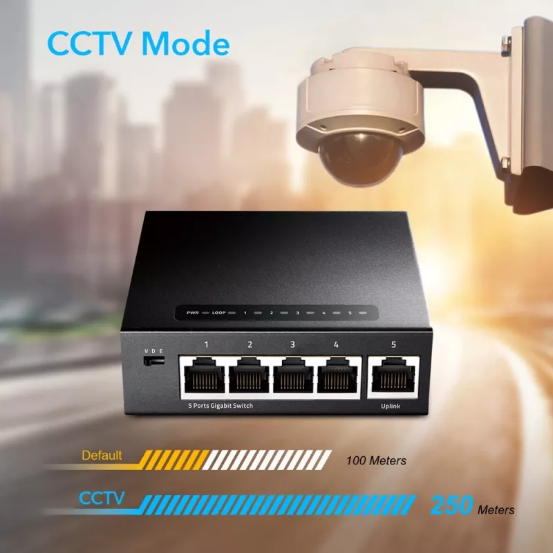 Tīkla slēdzis Cudy GS105 — 5 portu Gigabit Ethernet (10/100/1000), melns, 5 V DC barošanas avots iekļauts