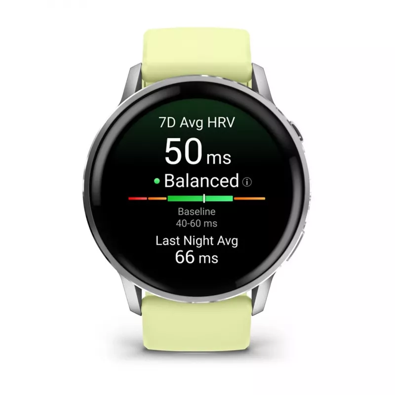Garmin Venu 4 45 mm 010-03014-02 viedpulkstenis (sudraba, citronkrāsas silikona siksniņa)