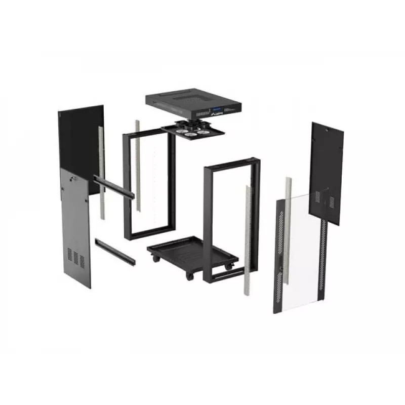 Tīkla skapis LANBERG 19 inch 24U 600x800 mm melns ar stikla durvīm un LCD izgriezumu (Flat Pack) v2