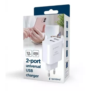 Lādētājs Gembird TA-UC-2A12-01 Iekštelpu AC 2.4A 2 USB Balts