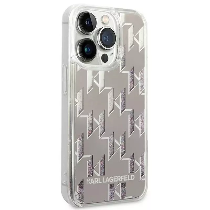 Karl Lagerfeld KLHCP14XLMNMS iPhone 14 Pro Max 6.7 cietais maciņš sudrabs / sudrabs Liquid Glitter Monogram