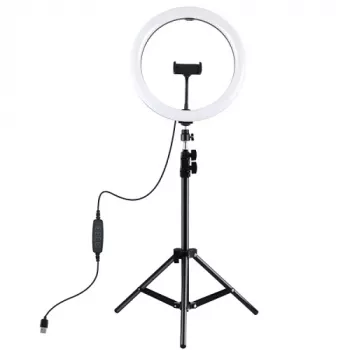LED gredzenveida gaisma 30cm ar statīvu līdz 1.1m un telefona turētāju, USB