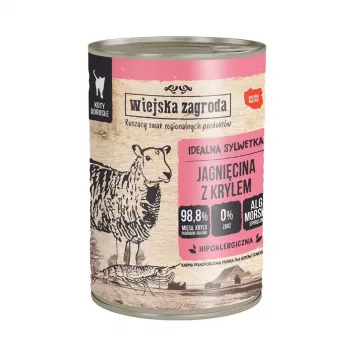 Slapjā barība kaķiem wiejskazagroda Jērs ar krillu 400 g — pieaugušiem, bezgraudu, konservs