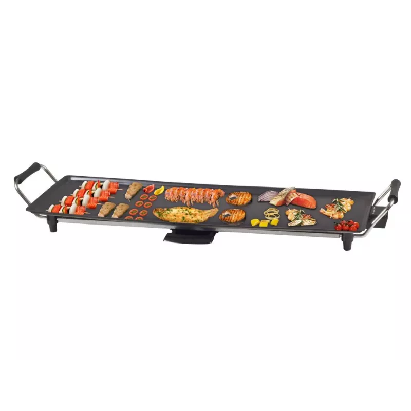 Beper 90.386 teppanyaki grils, 70,5 x 23,5 cm plātne ar pretpiedegošu pārklājumu, 1800 W, melns