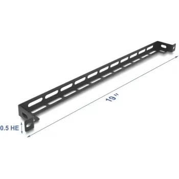 Montāžas komplekts DELOCK 67461 Melns metāls — L-veida paneļa kronšteins 19 inch 0.5U, 50 mm ar kabeļsaišu fiksāciju