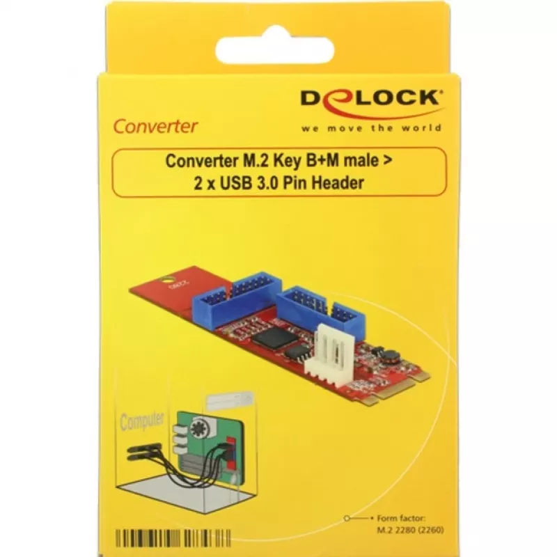 Delock Converter M.2 Key B+M vīrietis > 2 x USB 3.0 Pin Header - USB-Adapter - M.2 Karte - USB 3.0 (iekšējs) x 2 (62843)
